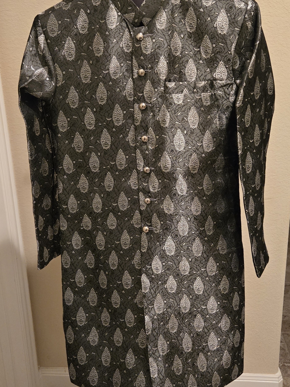 Metallic Black & Silver Brocade Kurta